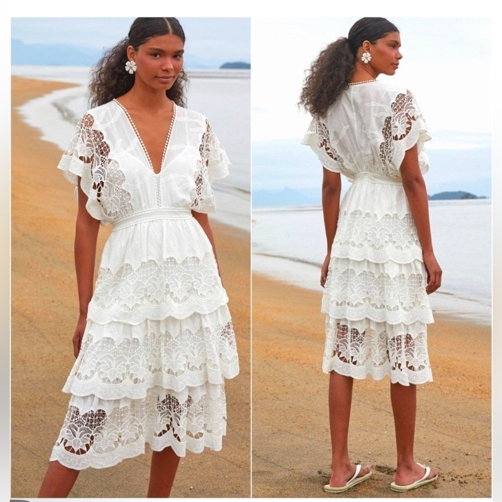 FARM Rio White Lace Midi Dress - Picture 1 of 5